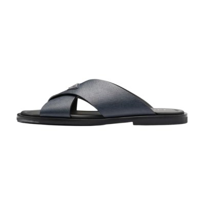 Prada Ciabatte Incrociate Pelle Saffiano Blu