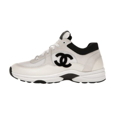 Chanel Bassa in Pelle Bianca e Nera con Logo CC