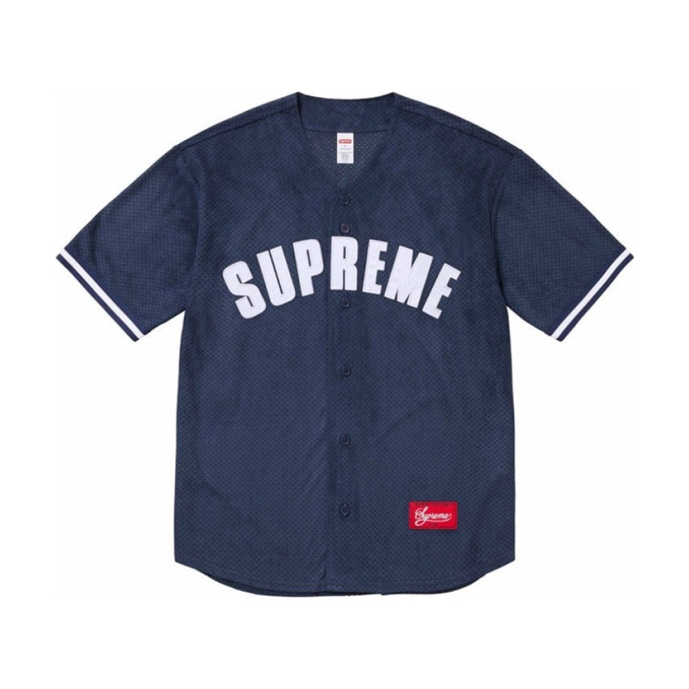 Supreme Jersey Button-up Velour Logo Navy