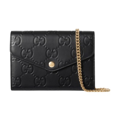 Gucci Portafoglio in Pelle GG con Catena Nero