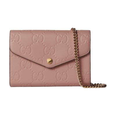 Gucci Portafoglio in Pelle GG con Catena Cipria