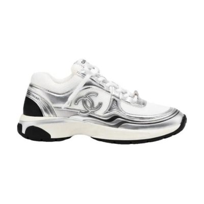 Chanel Fabric Laminated Low Top Silver Black