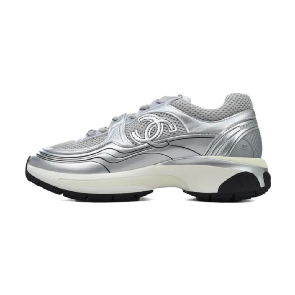Chanel Fabric Laminated Low Top Silver