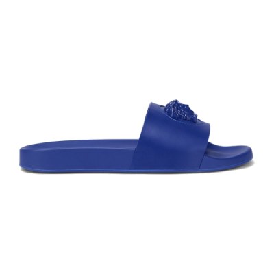 Versace La Medusa Leather Slides Royal Blue